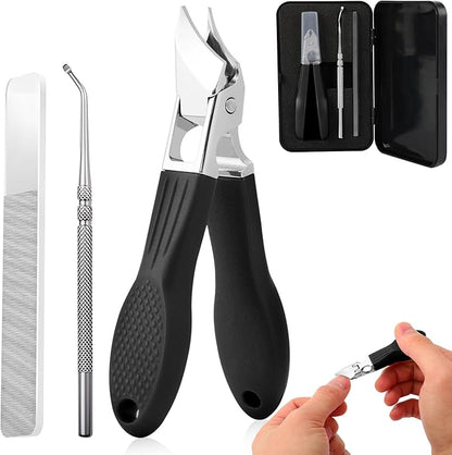 Eagle Beak Beveled Nail Clippers,Wide Jaw Opening Anti-Splash Slanted Nail Clipper,Edge Nail Clippers 3-Piece Set,Long Handle Wide Jaw Opening Anti-Splash Slanted Nail Clipper for Men Women(Black)