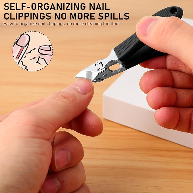 Eagle Beak Beveled Nail Clippers,Wide Jaw Opening Anti-Splash Slanted Nail Clipper,Edge Nail Clippers 3-Piece Set,Long Handle Wide Jaw Opening Anti-Splash Slanted Nail Clipper for Men Women(Black)