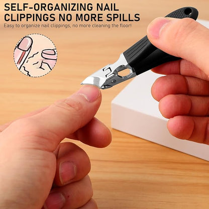 Eagle Beak Beveled Nail Clippers,Wide Jaw Opening Anti-Splash Slanted Nail Clipper,Edge Nail Clippers 3-Piece Set,Long Handle Wide Jaw Opening Anti-Splash Slanted Nail Clipper for Men Women(Black)