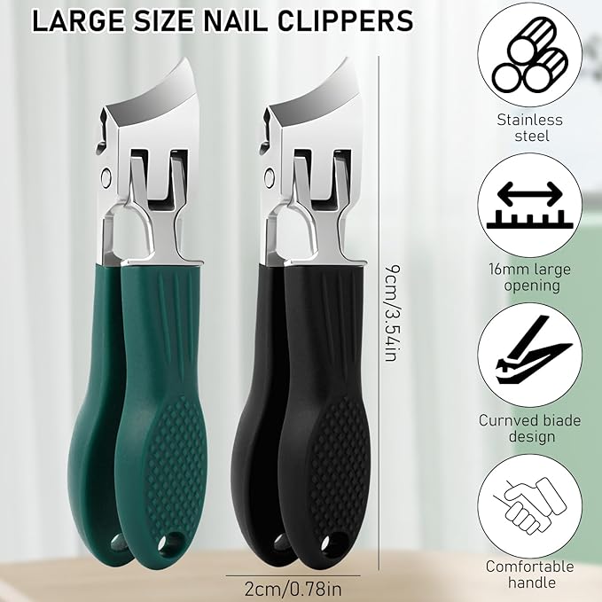 Eagle Beak Beveled Nail Clippers,Wide Jaw Opening Anti-Splash Slanted Nail Clipper,Edge Nail Clippers 3-Piece Set,Long Handle Wide Jaw Opening Anti-Splash Slanted Nail Clipper for Men Women(Black)