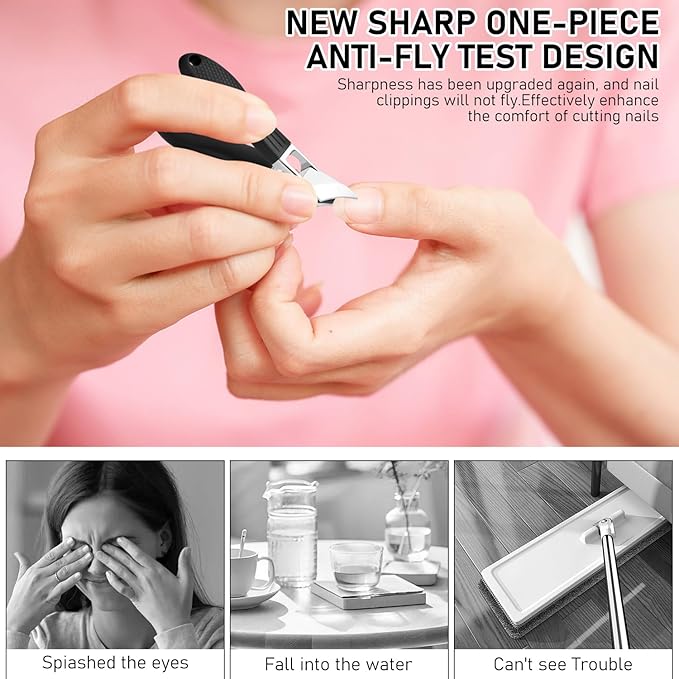 Eagle Beak Beveled Nail Clippers,Wide Jaw Opening Anti-Splash Slanted Nail Clipper,Edge Nail Clippers 3-Piece Set,Long Handle Wide Jaw Opening Anti-Splash Slanted Nail Clipper for Men Women(Black)