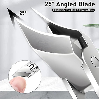 Eagle Beak Beveled Nail Clippers,Wide Jaw Opening Anti-Splash Slanted Nail Clipper,Edge Nail Clippers 3-Piece Set,Long Handle Wide Jaw Opening Anti-Splash Slanted Nail Clipper for Men Women(Black)