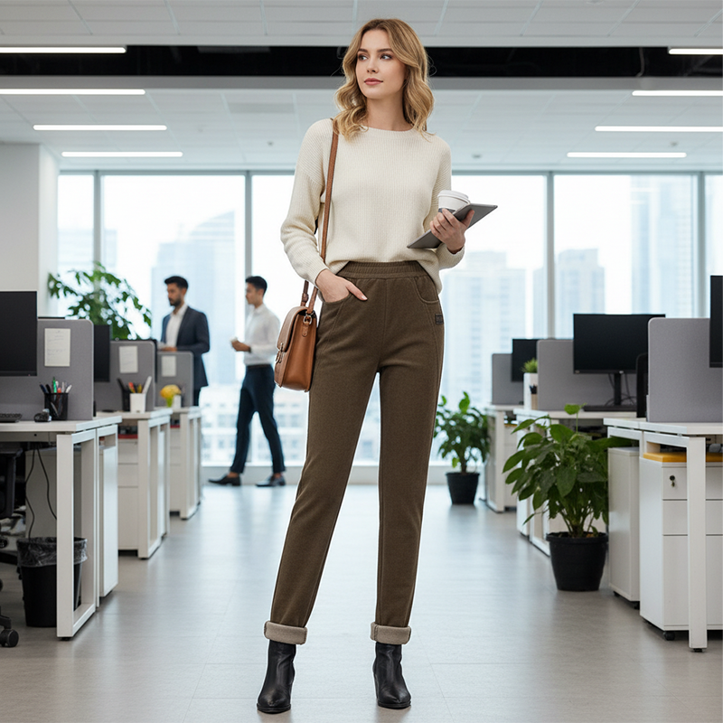 High-Waisted Thermal Wool Pants