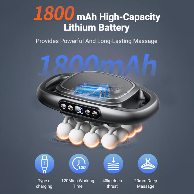 Adjustable Deep Tissue Massage Gun with 12 Heads, 30 Speeds & Red Light Therapy