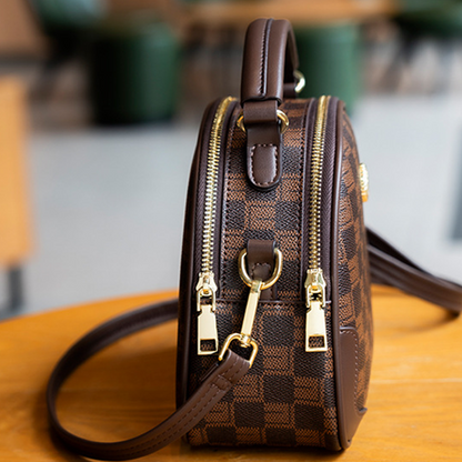 **Brown and black plaid shoulder bag**